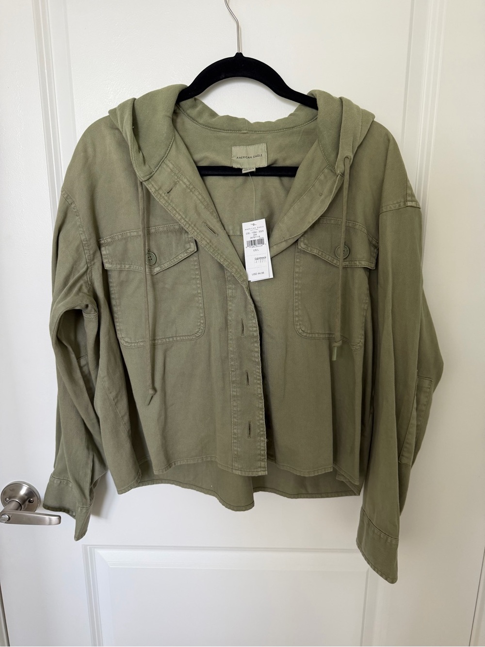 American Eagle Olive Green Utility Hooded  Cropped Jacket Large NWT